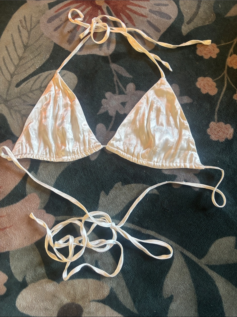 SKIMS Satin Triangle string bralette in Shimmery Ivory